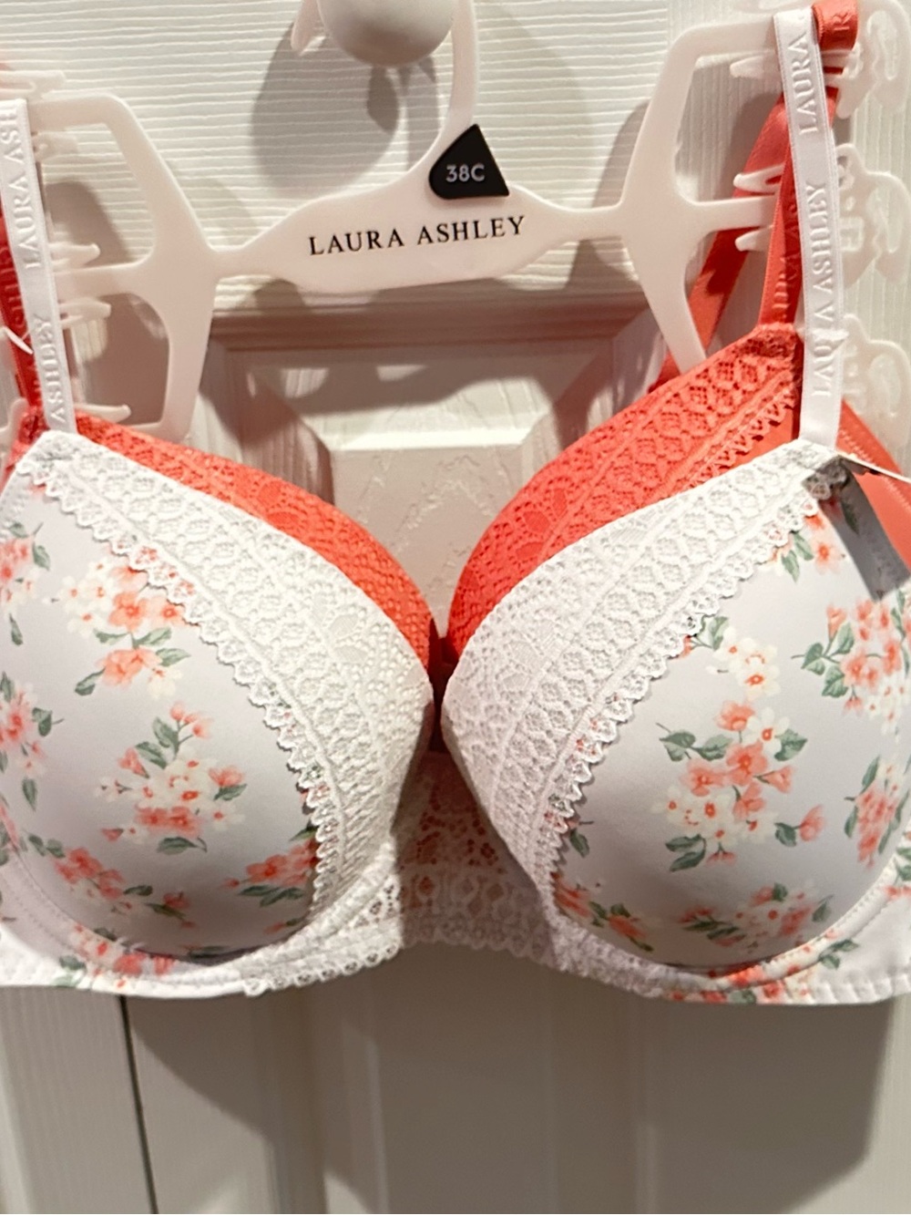 Laura Ashley Coral & White Floral Lace Bra